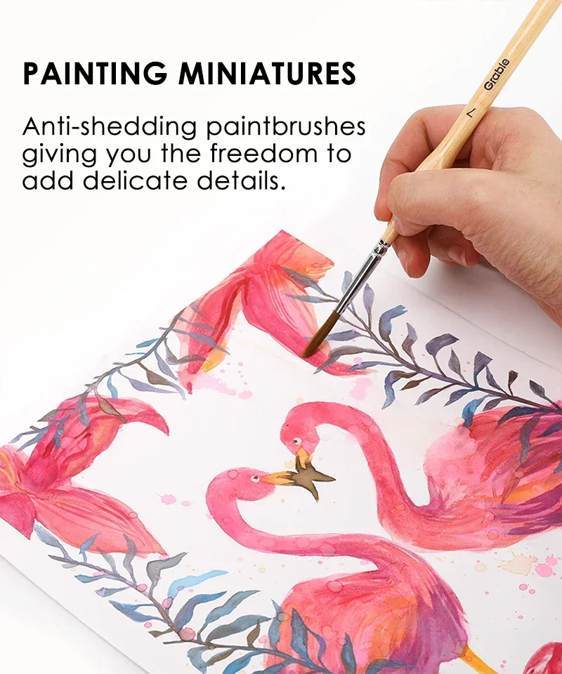 11 Pcs Miniature Detail Paint Brush Set With Natural Wood Handle - Image 3