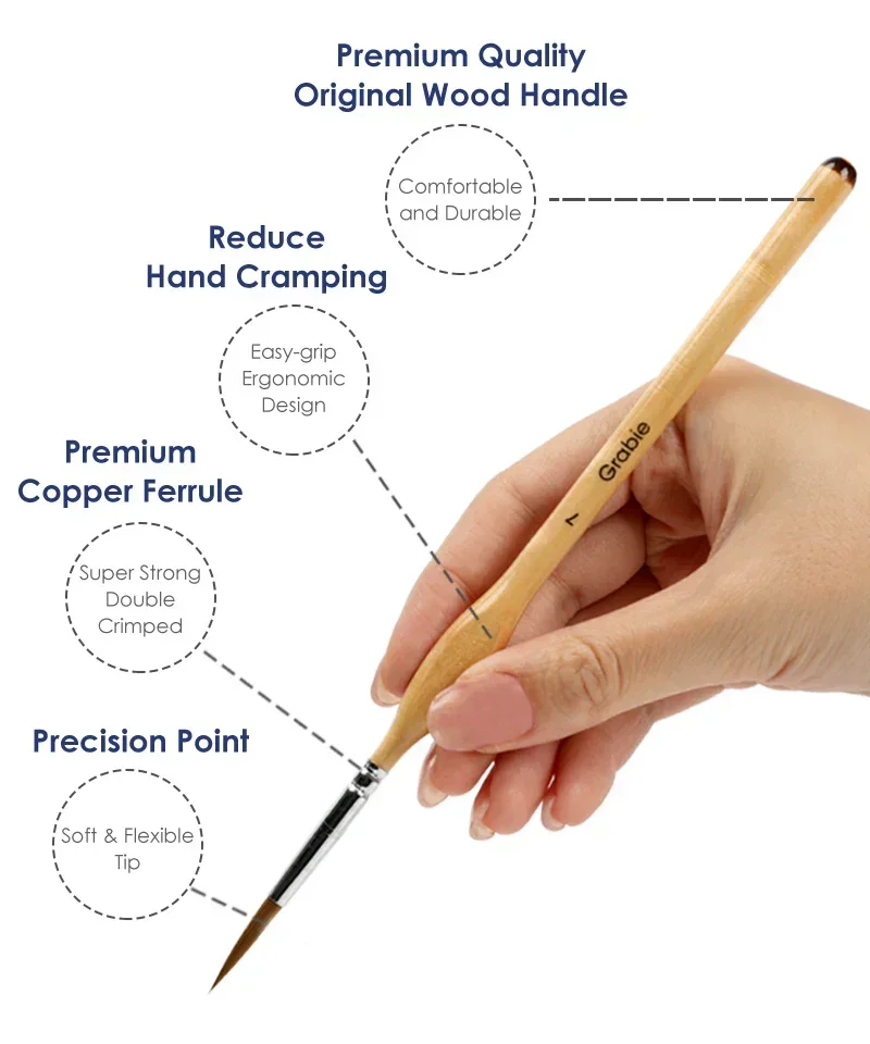 11 Pcs Miniature Detail Paint Brush Set With Natural Wood Handle - Image 4