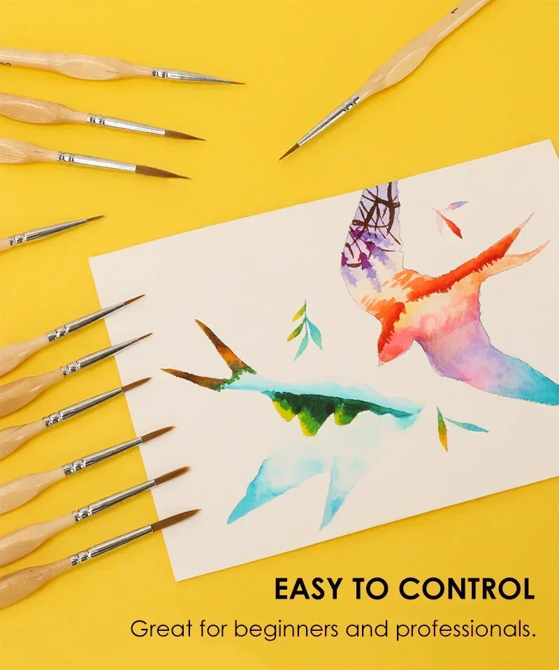 11 Pcs Miniature Detail Paint Brush Set With Natural Wood Handle - Image 6