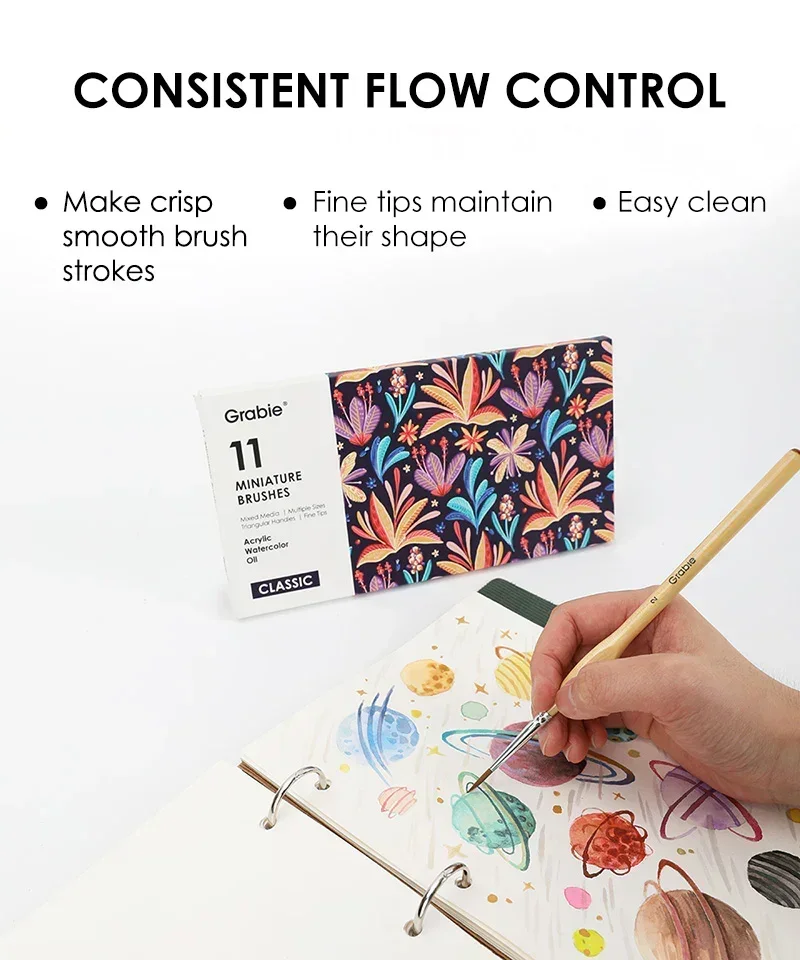 11 Pcs Miniature Detail Paint Brush Set With Natural Wood Handle - Image 8