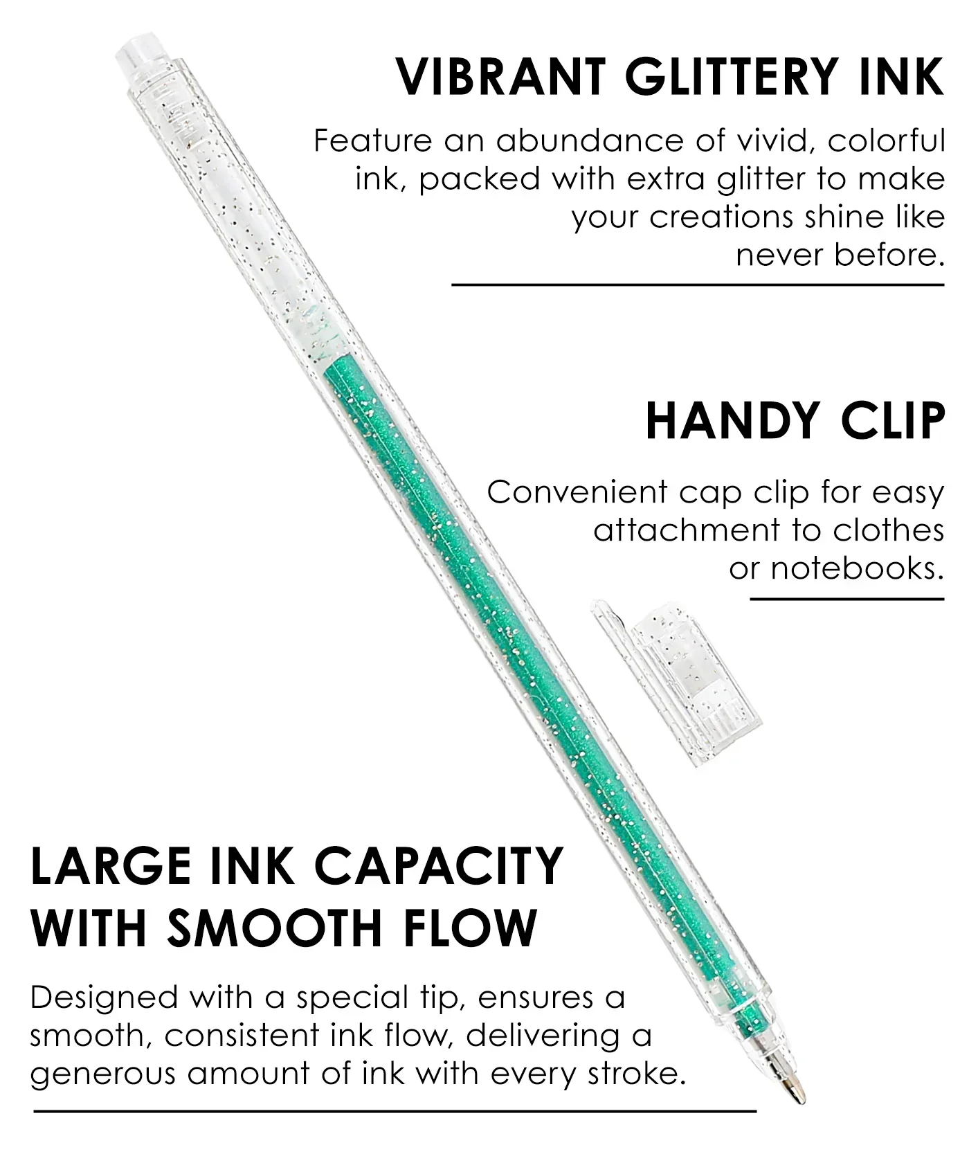 Capped Iridescent Glitter Gel Ink Pen Set Of 12 - Image 5