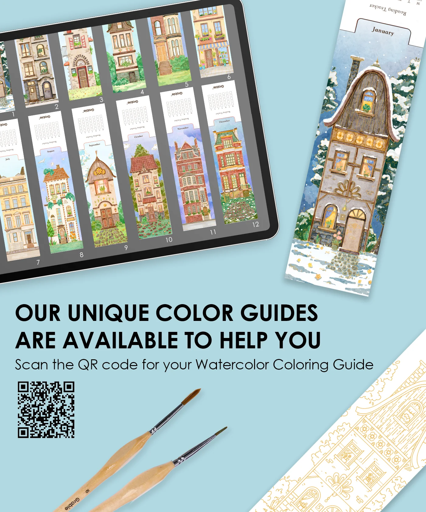12 Sheets 140lb Watercolor Coloring Bookmarks - Townhouse Edition - Image 3