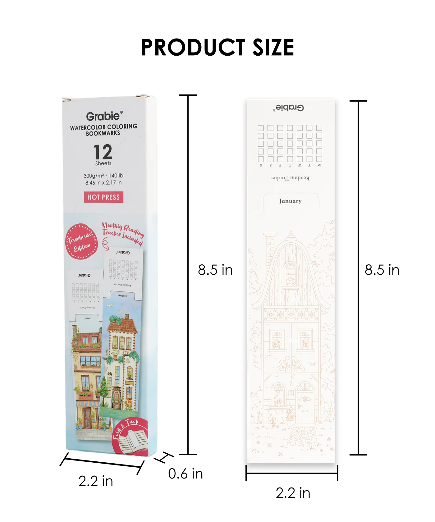 12 Sheets 140lb Watercolor Coloring Bookmarks - Townhouse Edition - Image 8