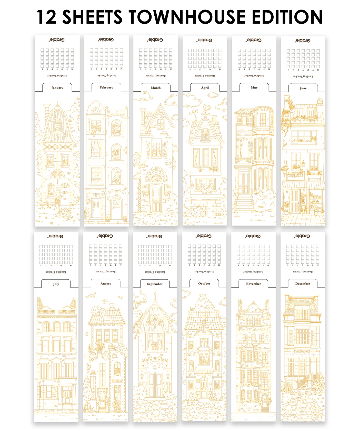 12 Sheets 140lb Watercolor Coloring Bookmarks - Townhouse Edition - Image 9