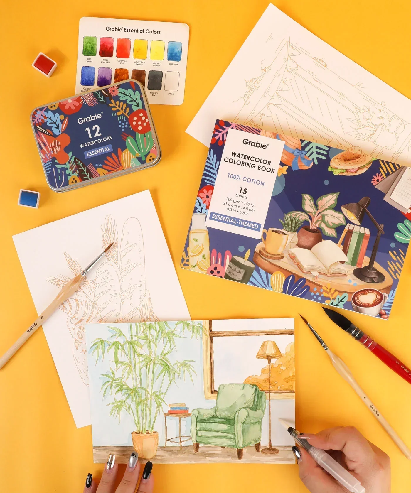 15 Sheets 140LB Essential-Themed Watercolor Coloring Book - Image 6