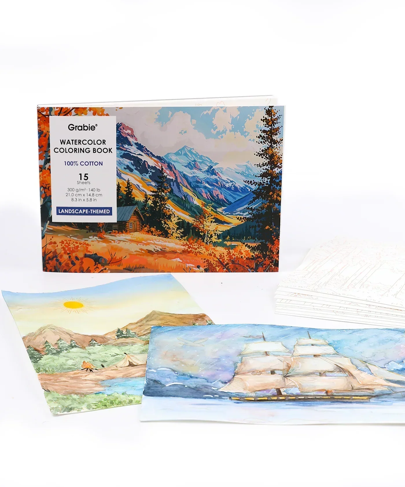 15 Sheets 140LB Landscape-Themed Watercolor Coloring Book - Image 7