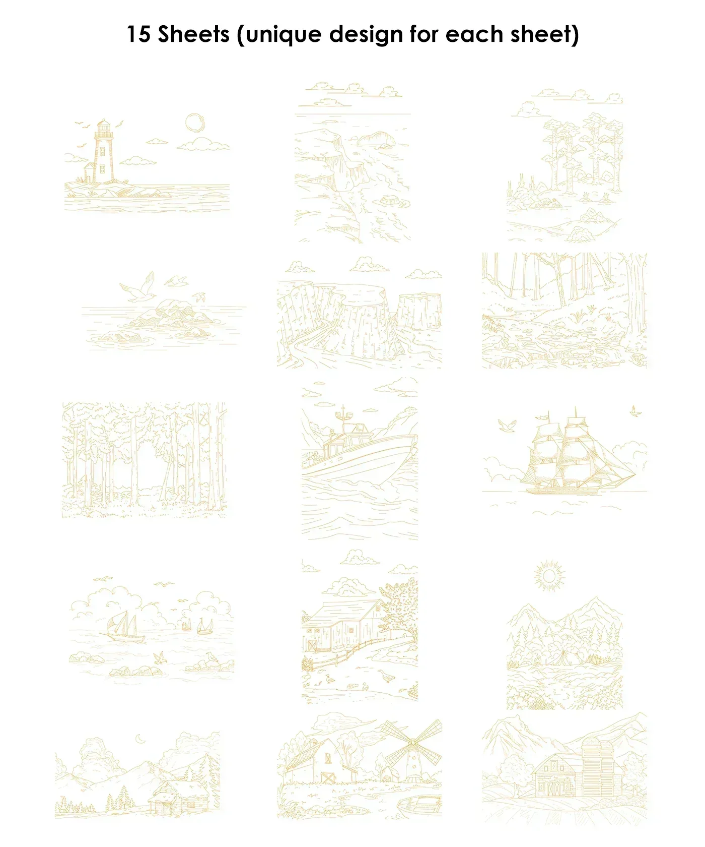 15 Sheets 140LB Landscape-Themed Watercolor Coloring Book - Image 9