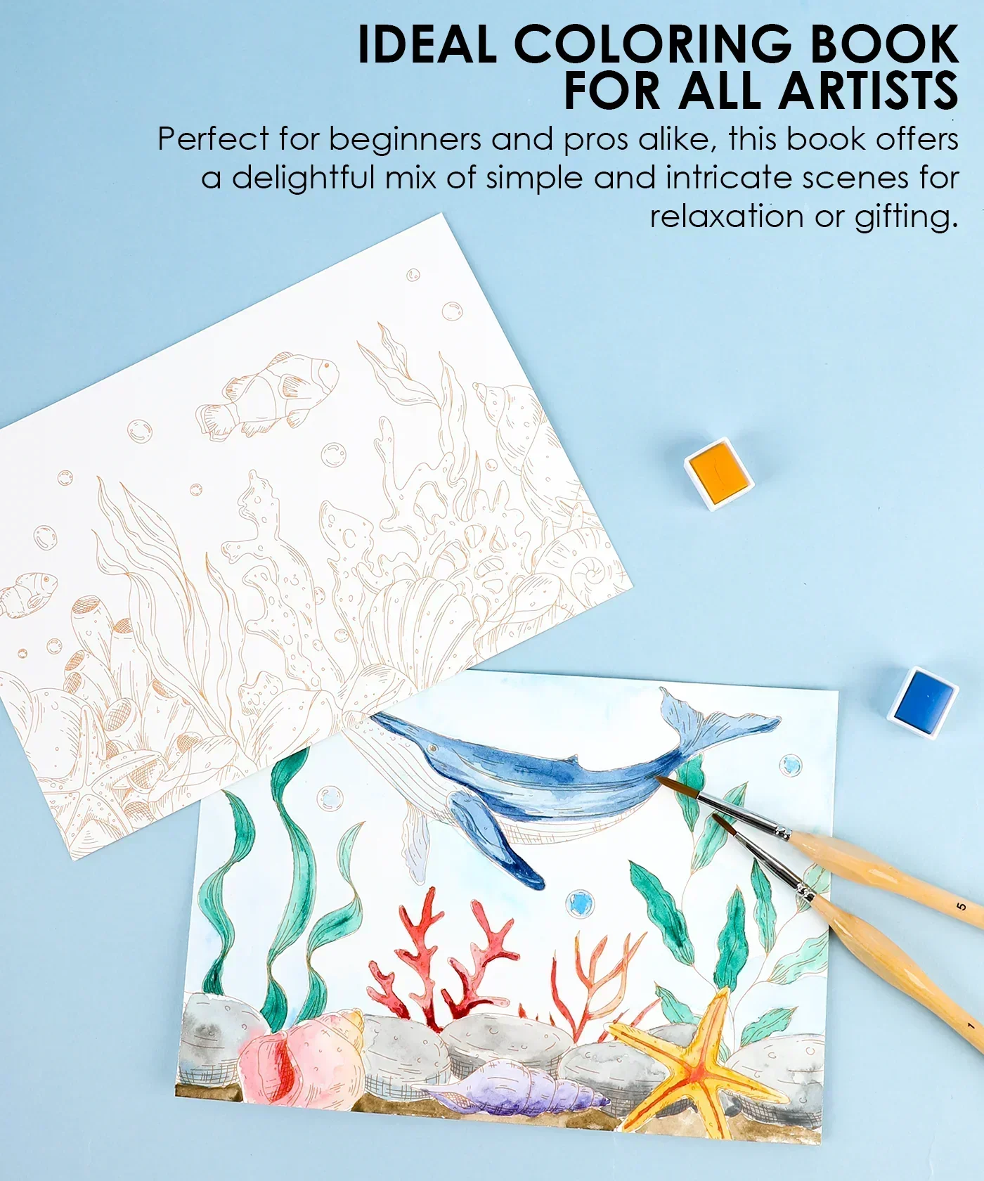 15 Sheets 140LB Ocean-Themed Watercolor Coloring Book - Image 5