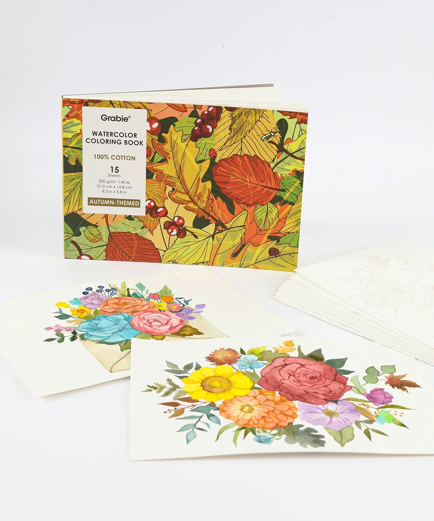 15 Sheets 140LB Autumn-Themed Watercolor Coloring Book - Image 5