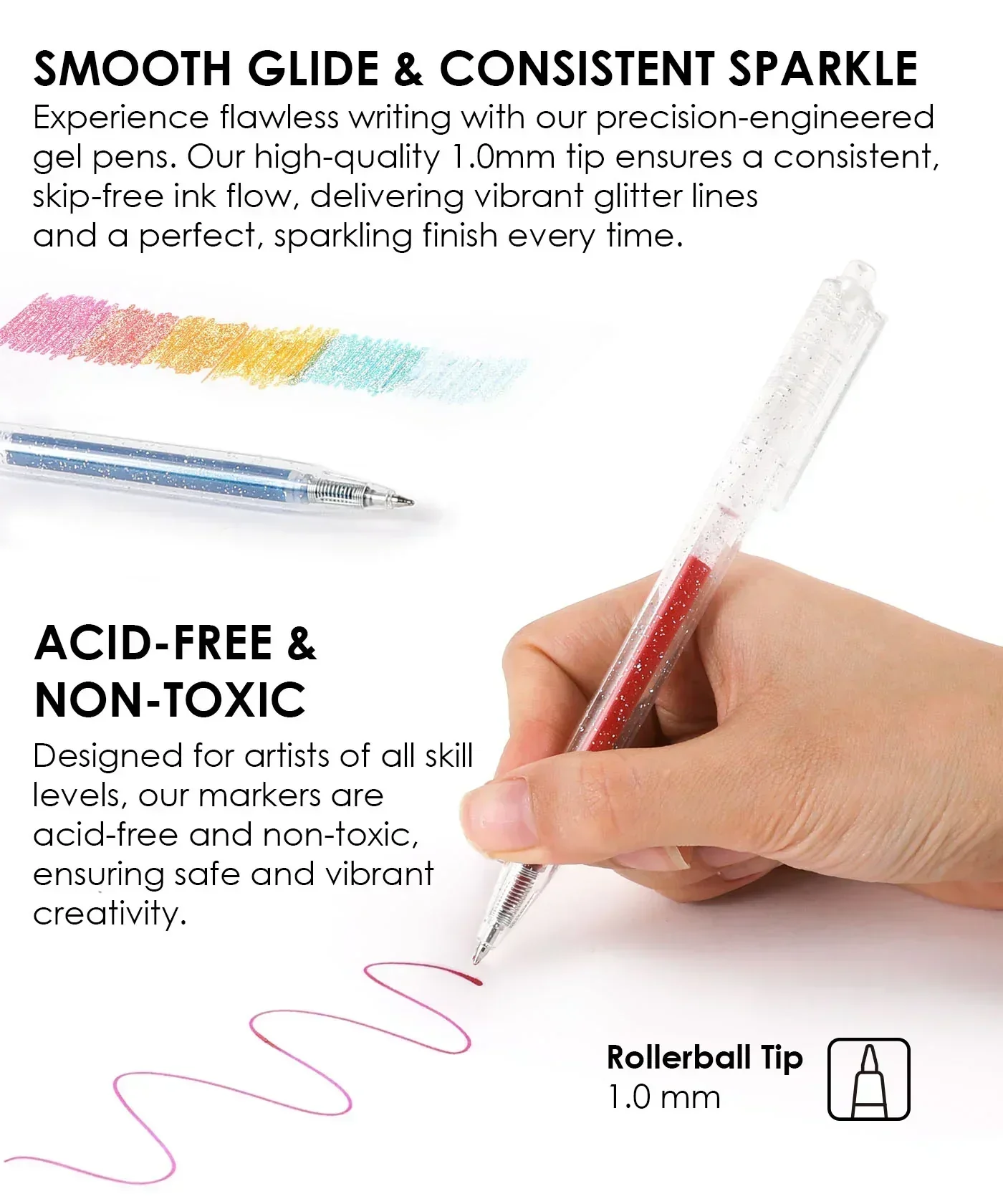 Retractable Glitter Gel Ink Pen Set Of 18 - Image 3
