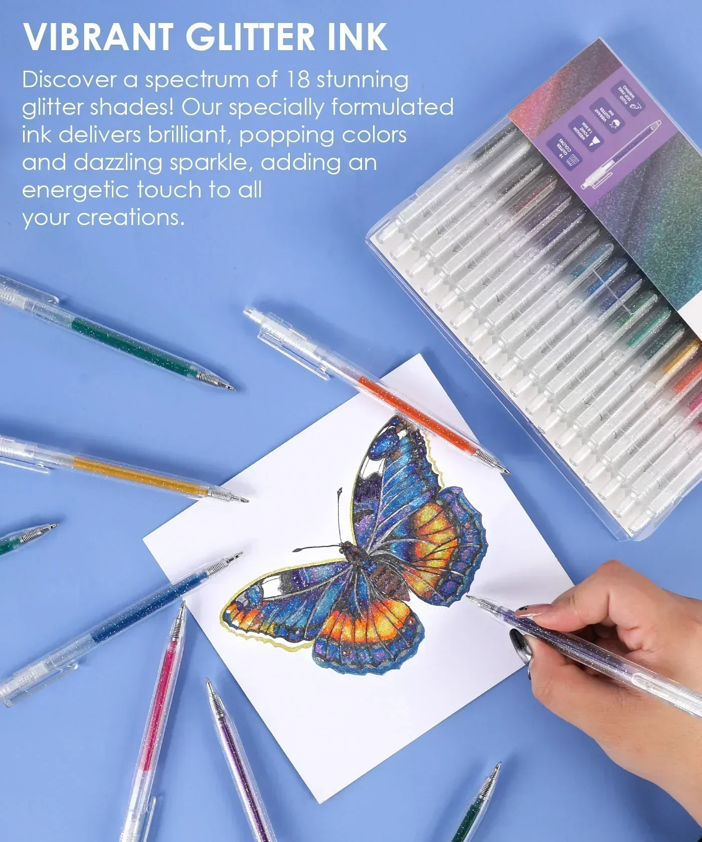 Retractable Glitter Gel Ink Pen Set Of 18 - Image 5