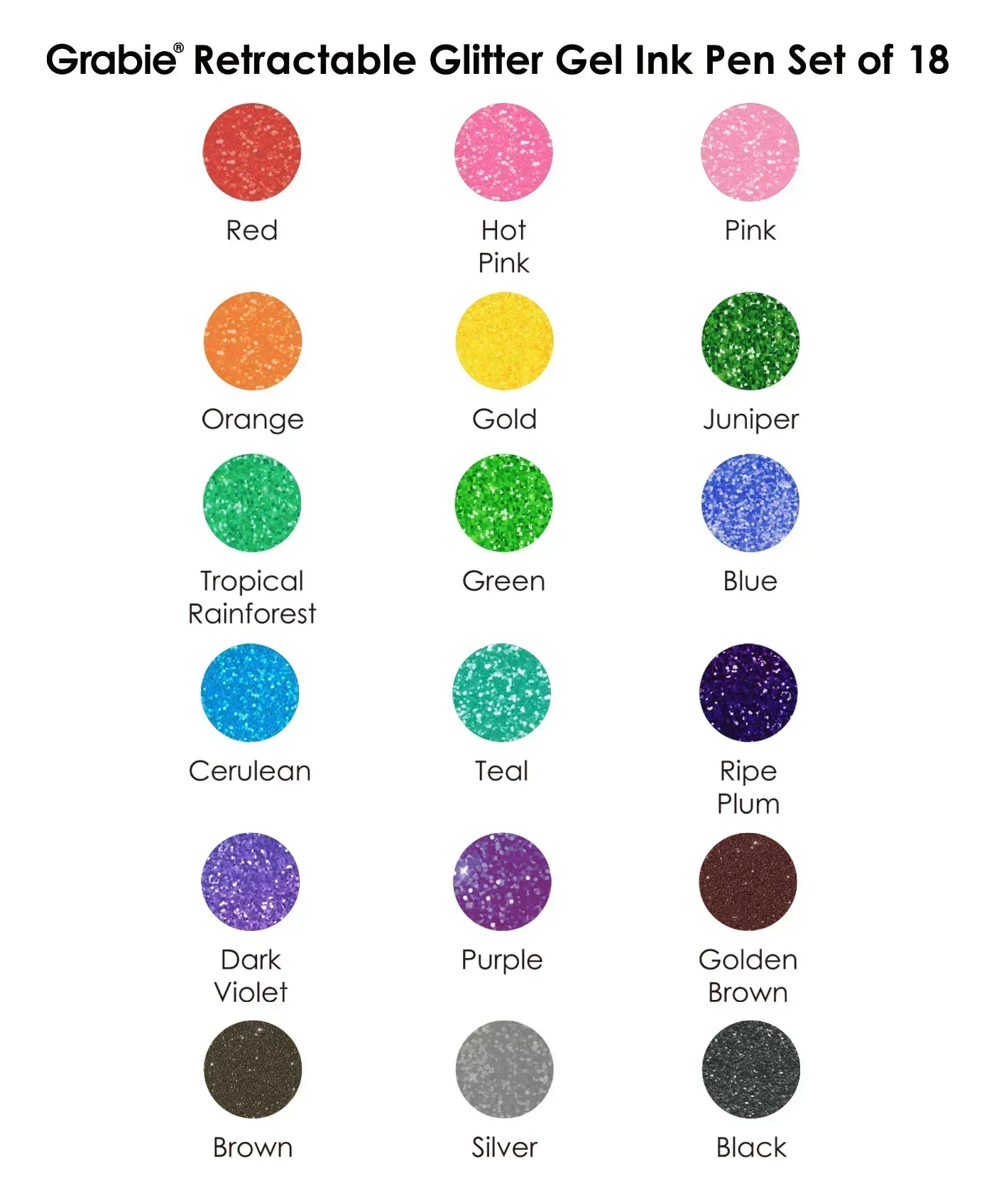 Retractable Glitter Gel Ink Pen Set Of 18 - Image 7