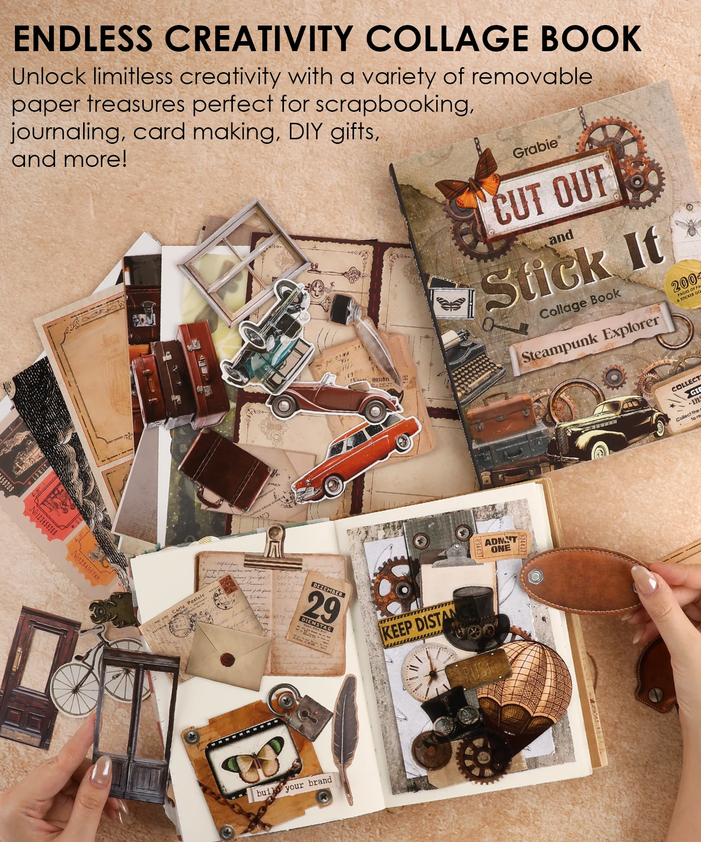 200+ Pages Steampunk Explorer Collage Activity Book - Image 4