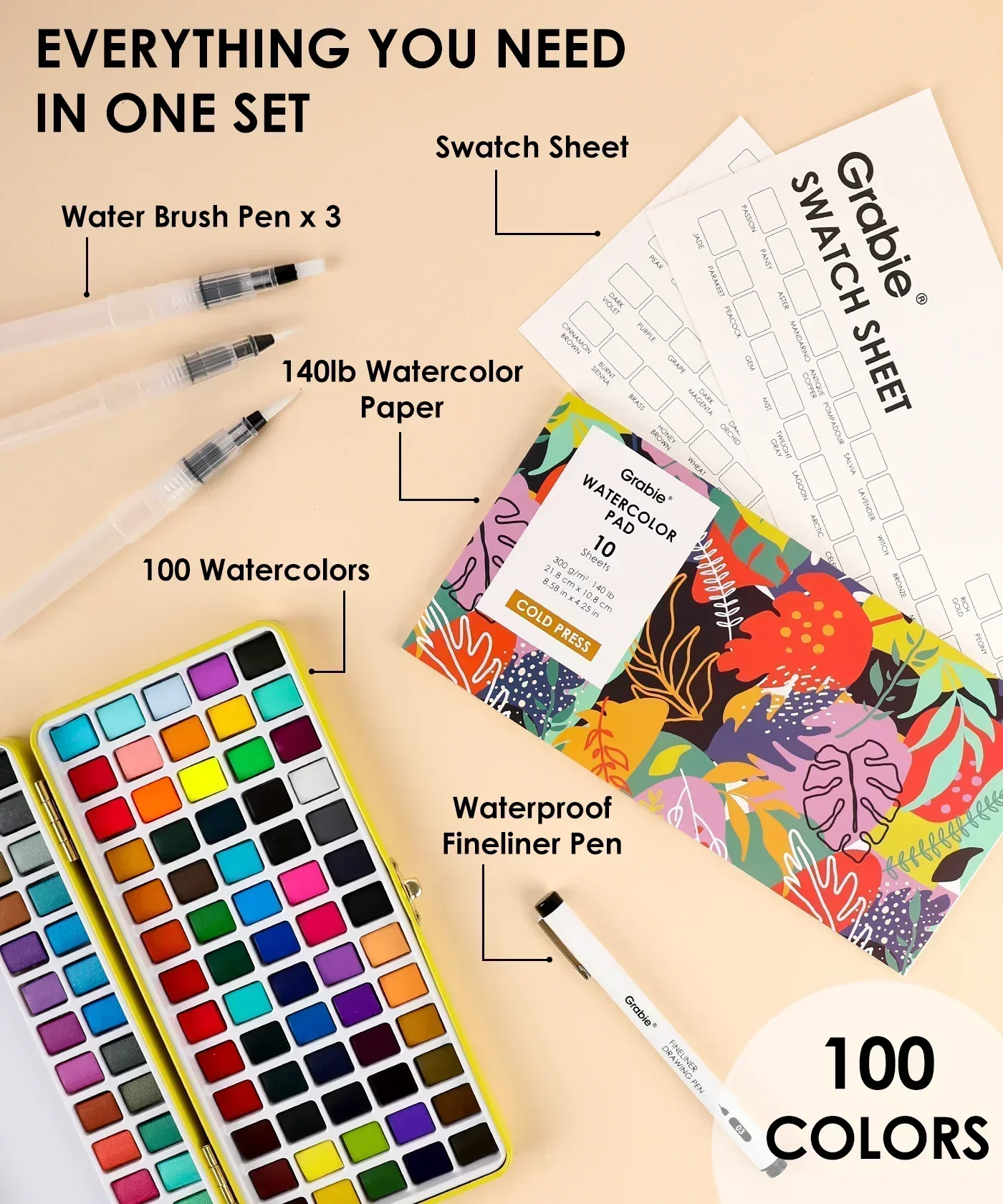 Watercolor Set of 100 With 11 Pcs Miniature Detail Paint Brushes - Image 9