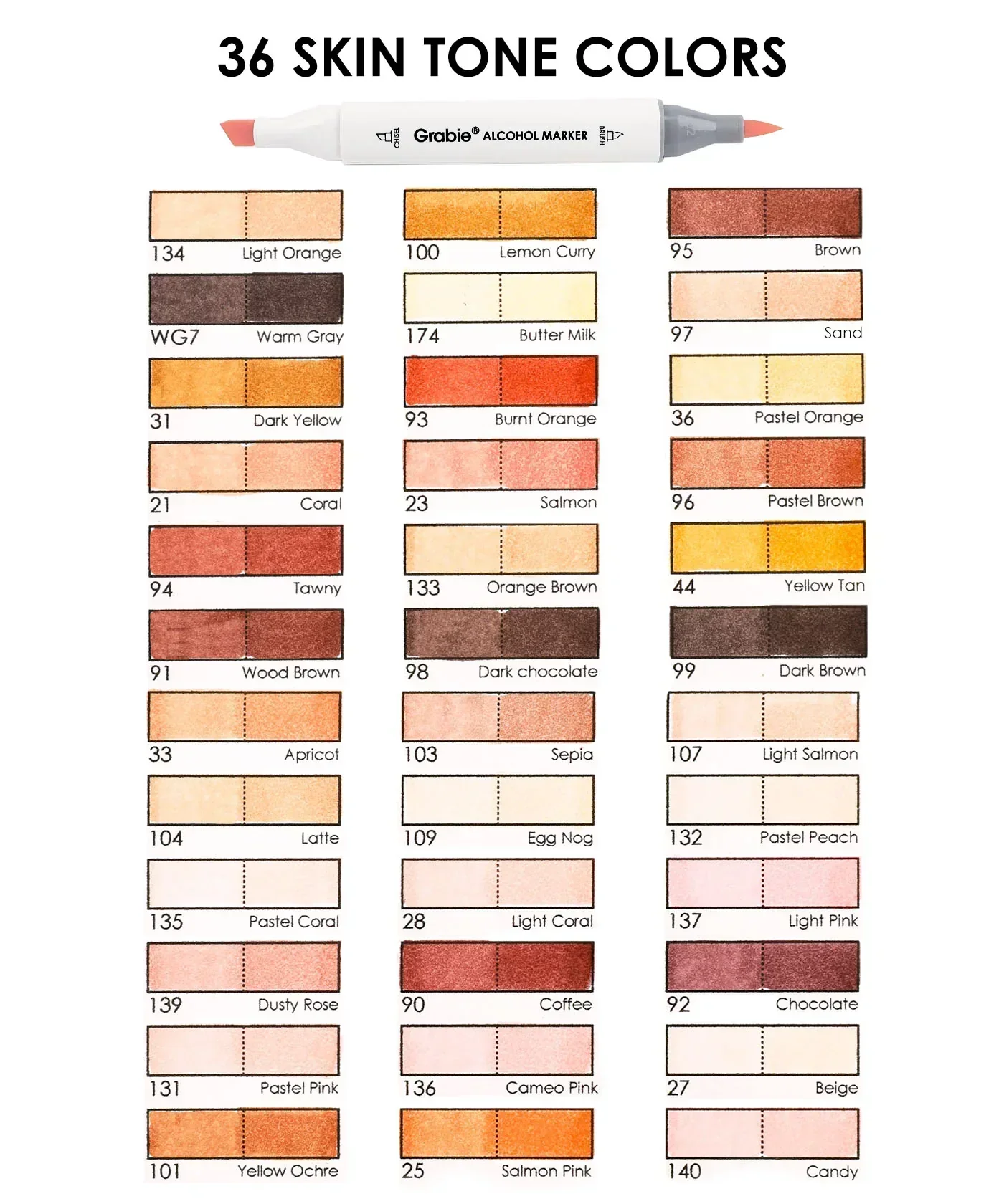 Dual-Tip Skin Tone Alcohol-Based Marker Set of 36 - Image 9