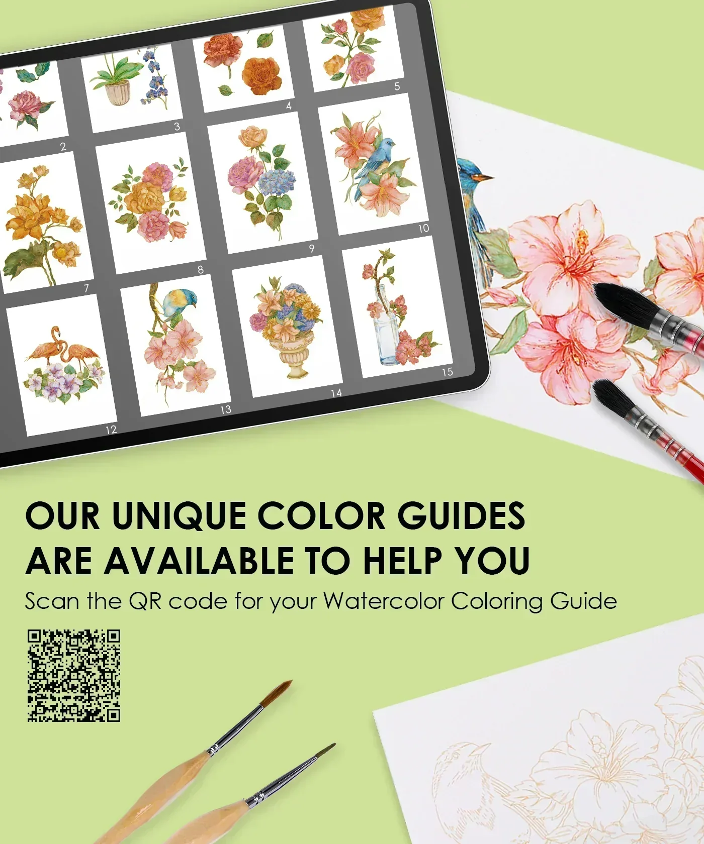 15 Sheets 140LB Floral-Themed Watercolor Coloring Book - Image 3