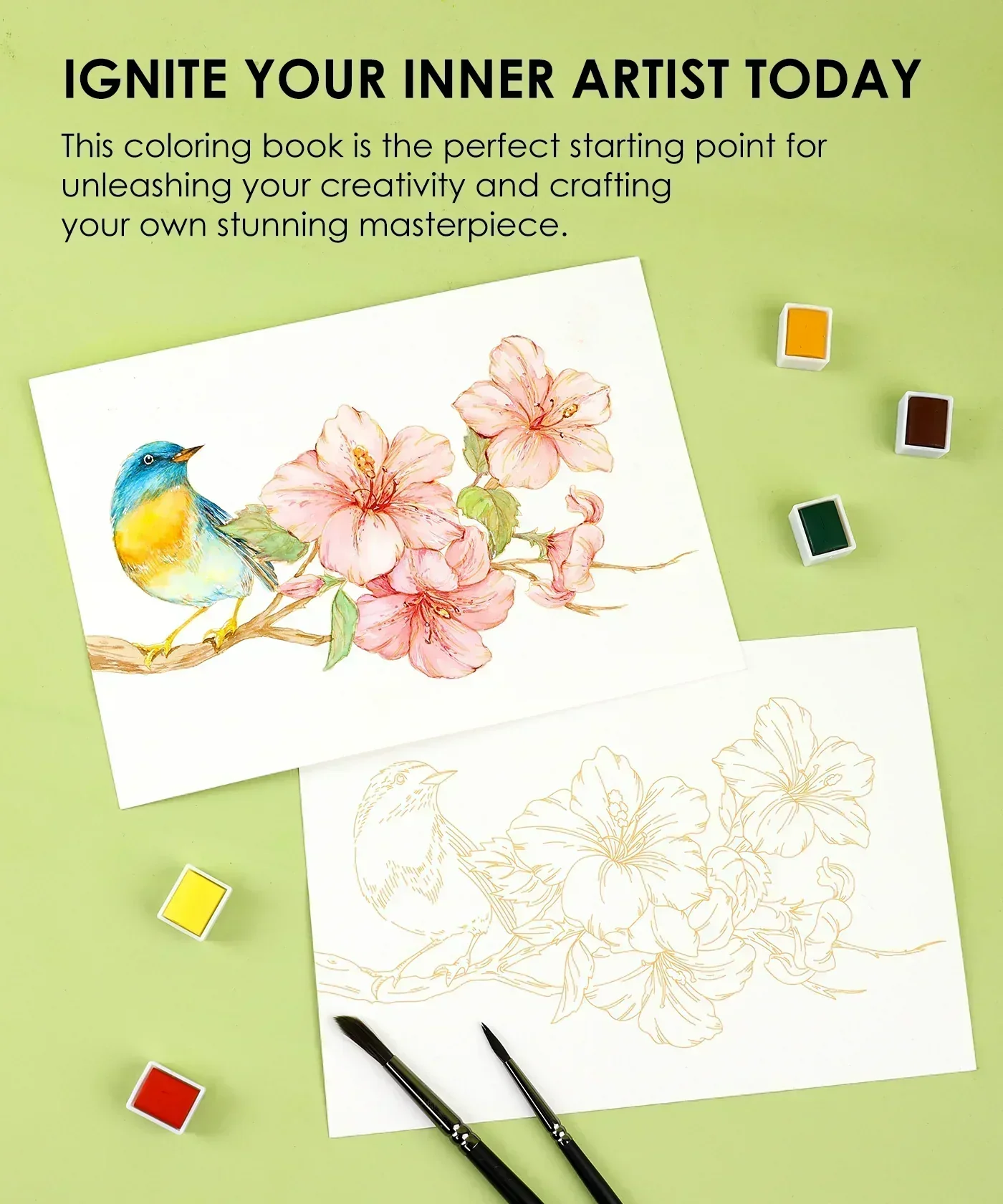 15 Sheets 140LB Floral-Themed Watercolor Coloring Book - Image 5
