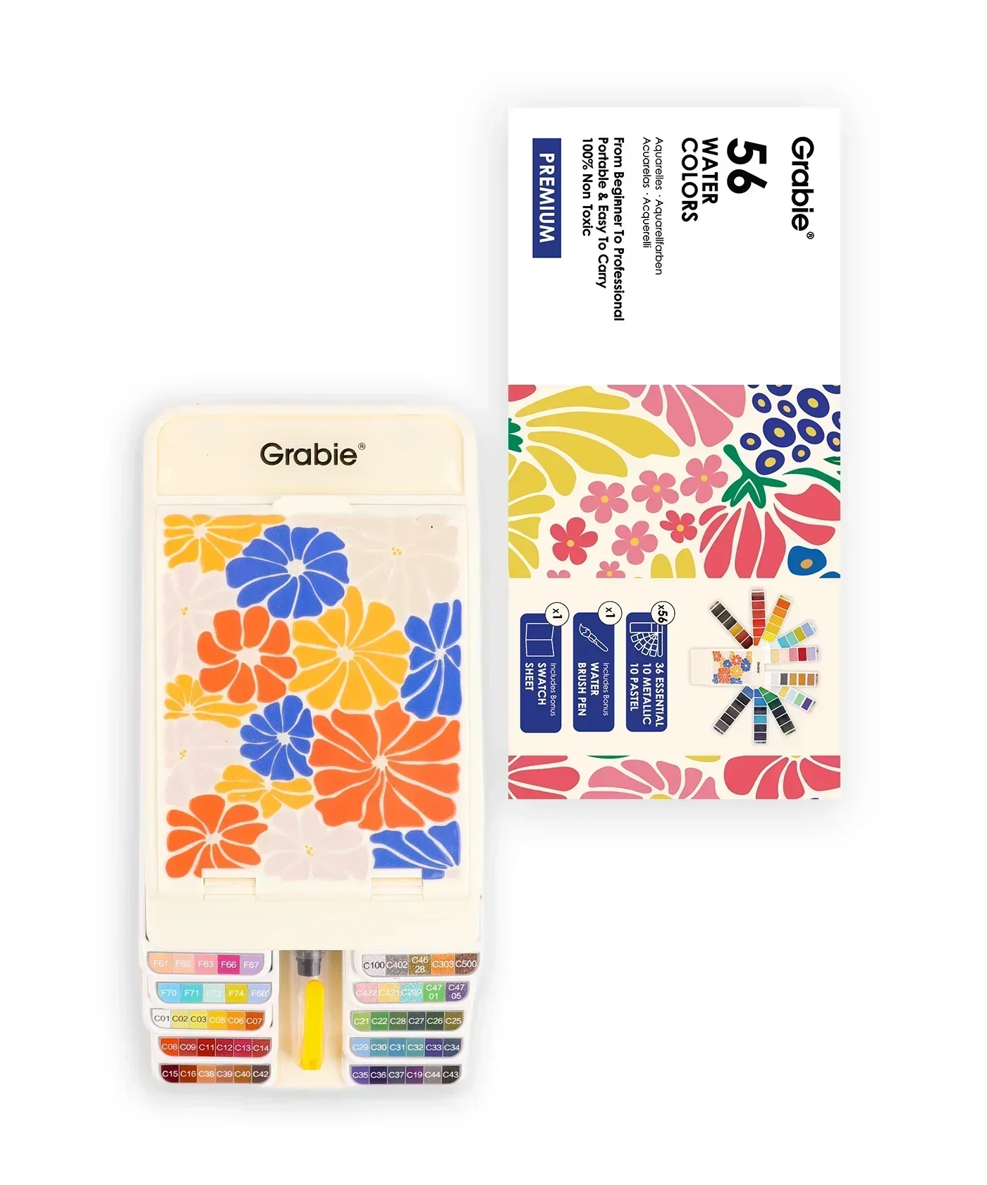 Foldable Watercolor Set Of 56 With Water Brush - Beige - Image 9
