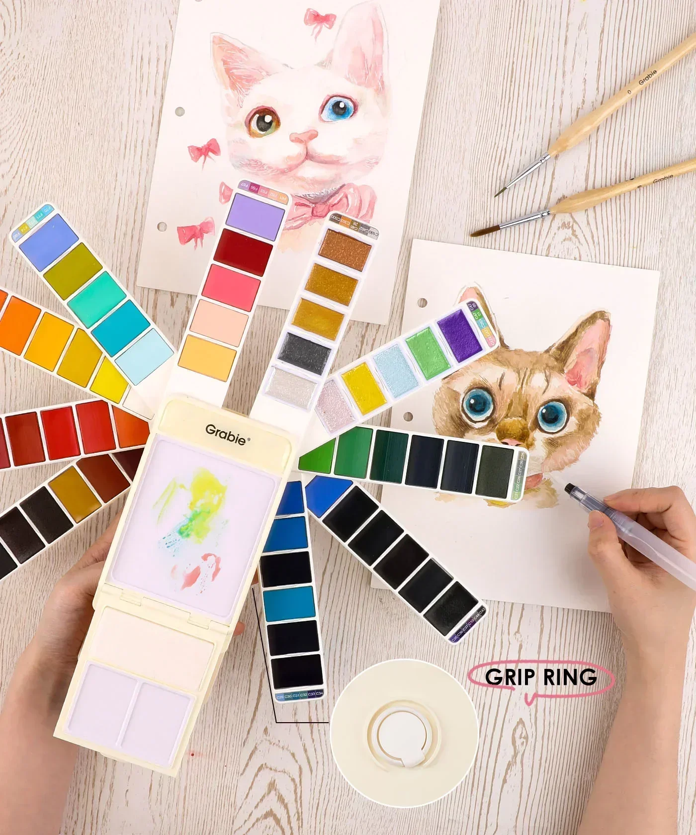 Foldable Watercolor Set Of 56 With Water Brush - Beige - Image 4