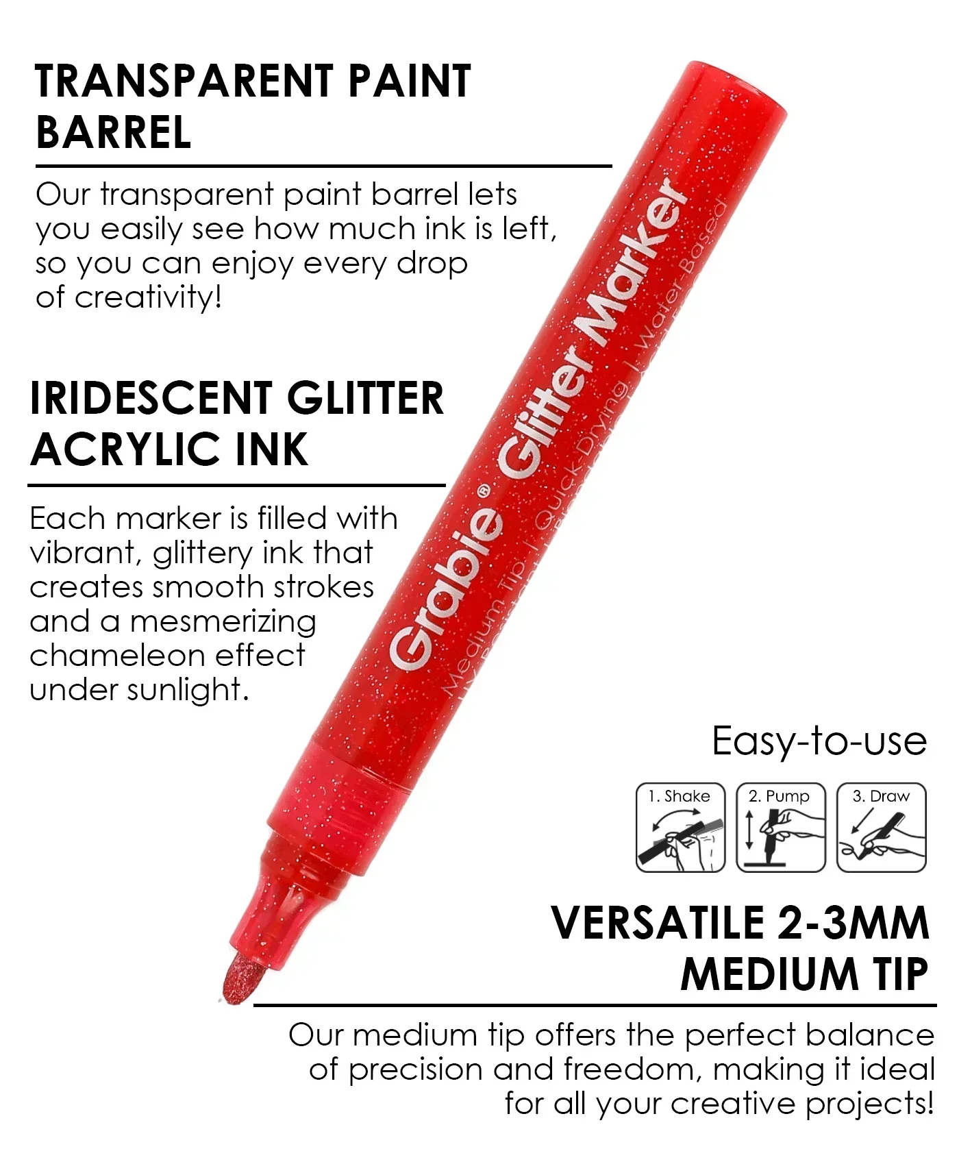 Iridescent Glitter Acrylic Paint Marker Set Of 24 - Image 4