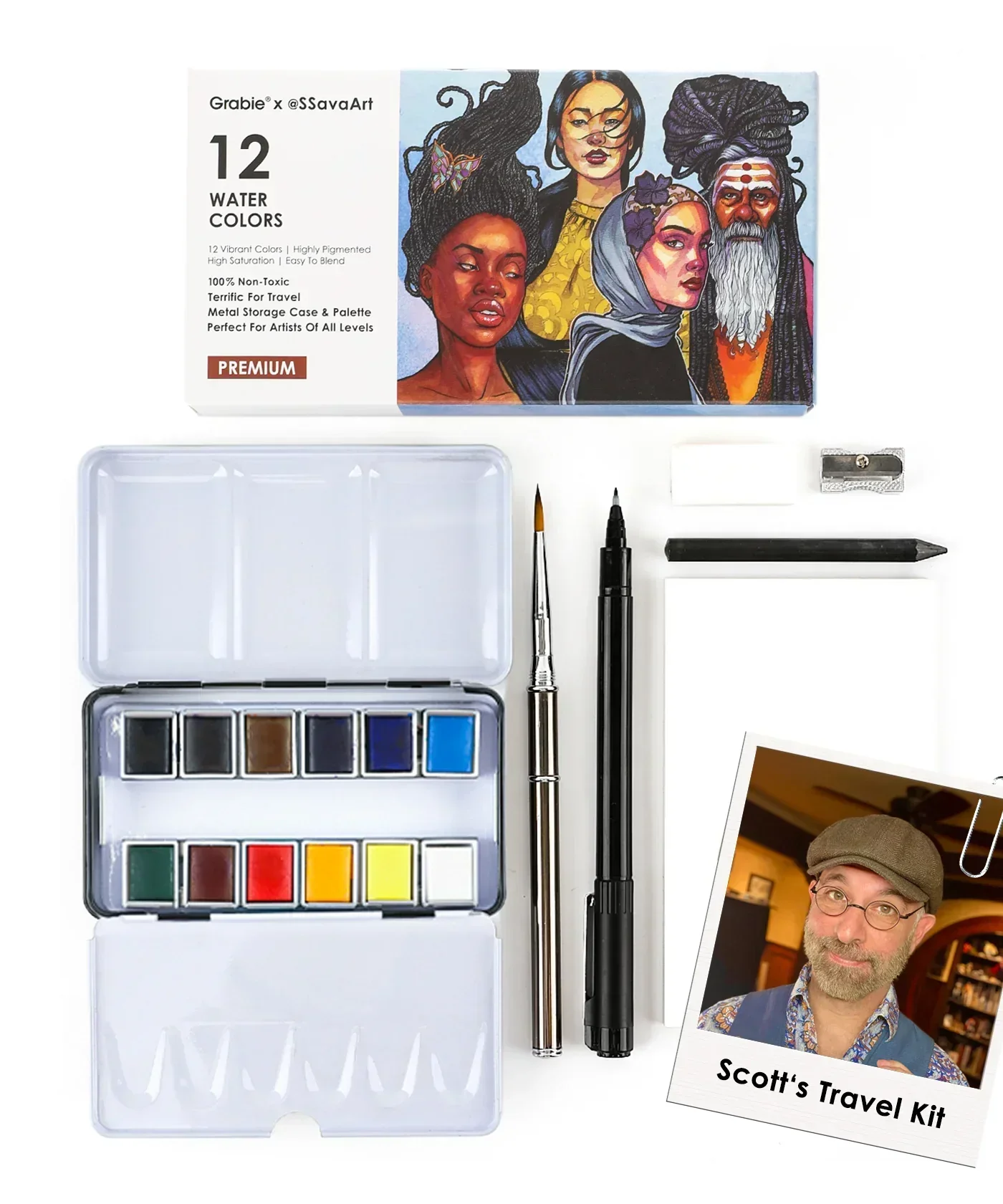 Grabie x @SSavaArt Watercolor 12 Half Pan Deluxe Travel Set