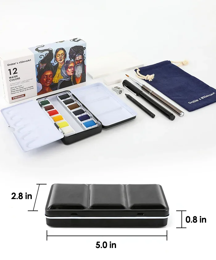 Grabie x @SSavaArt Watercolor 12 Half Pan Deluxe Travel Set - Image 12