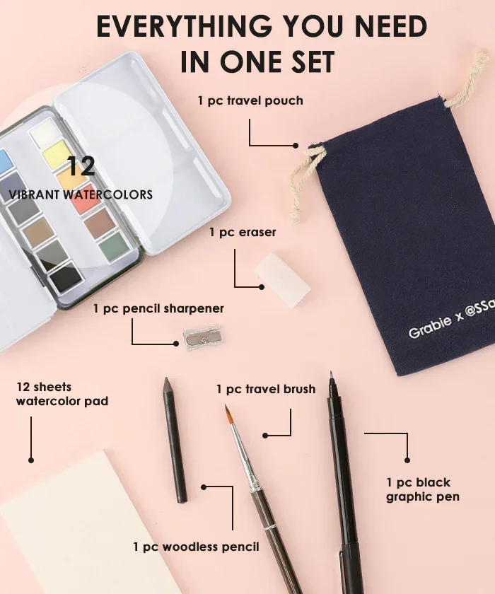 Grabie x @SSavaArt Watercolor 12 Half Pan Deluxe Travel Set - Image 2