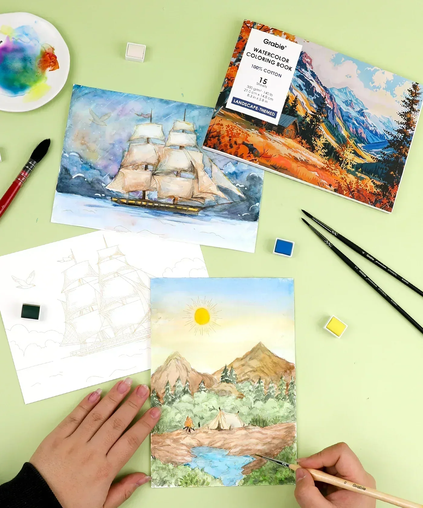15 Sheets 140LB Landscape-Themed Watercolor Coloring Book - Image 6