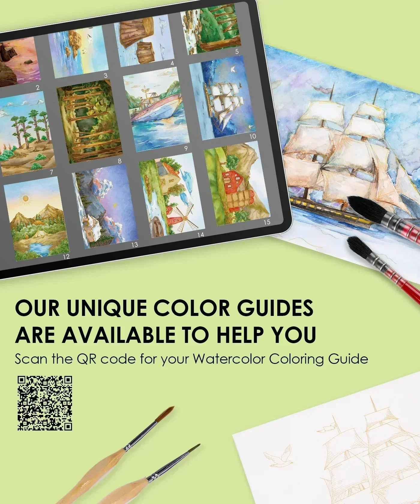 15 Sheets 140LB Landscape-Themed Watercolor Coloring Book - Image 3