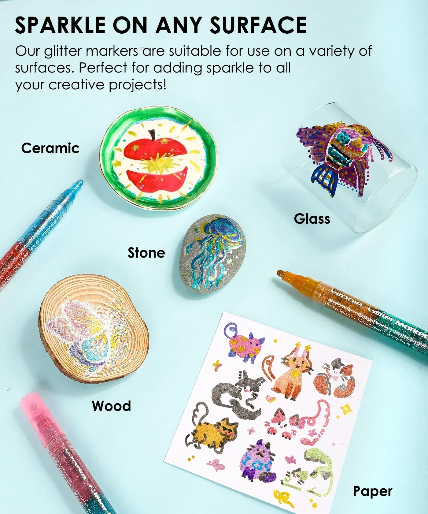 Iridescent Glitter Acrylic Paint Marker Set - Image 13