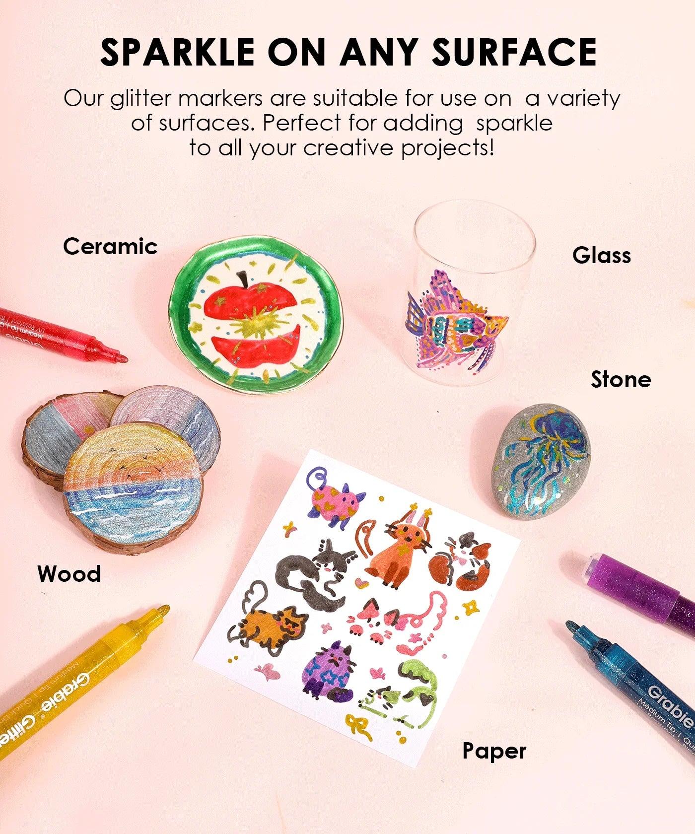 Iridescent Glitter Acrylic Paint Marker Set - Image 6