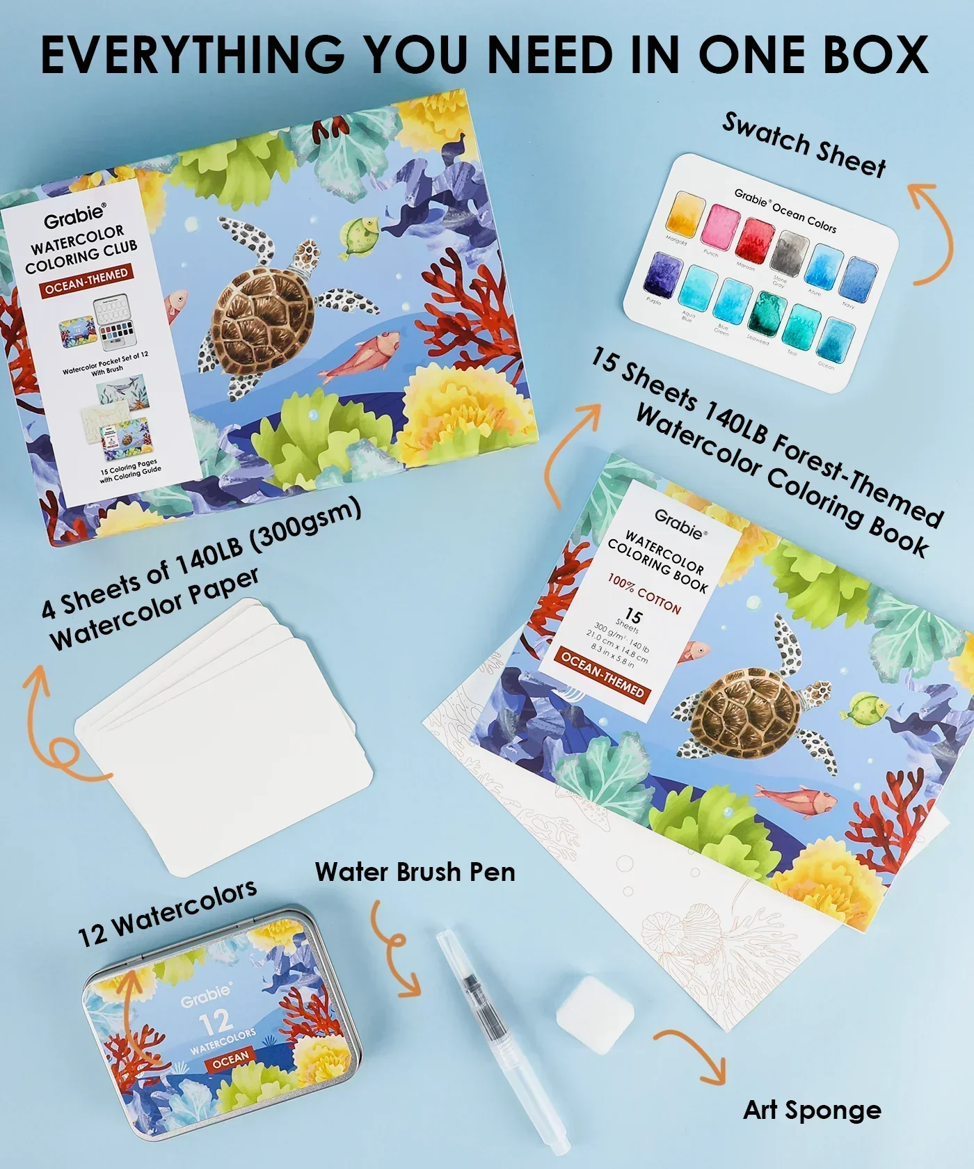 Ocean-Themed Watercolor Coloring Club Box - Image 3
