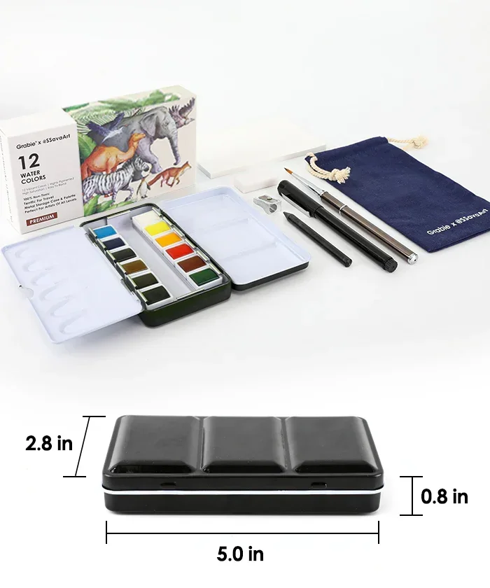 Premium Watercolor 12 Half Pan Deluxe Travel Set - Image 12