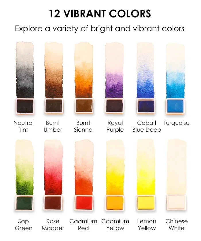 Premium Watercolor 12 Half Pan Deluxe Travel Set - Image 3