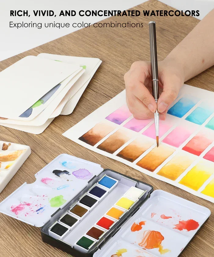 Premium Watercolor 12 Half Pan Deluxe Travel Set - Image 4