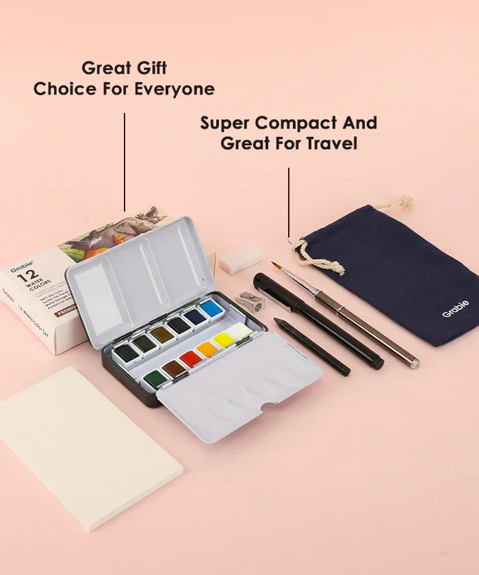 Premium Watercolor 12 Half Pan Deluxe Travel Set - Image 9
