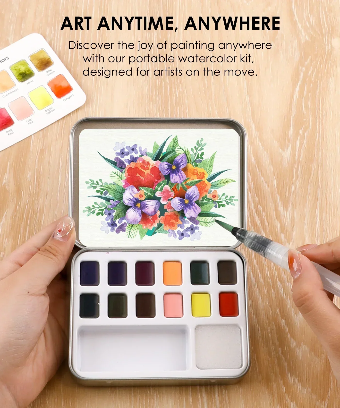 Watercolor Pocket Set Of 12 With Brush - Floral Colors - Image 3