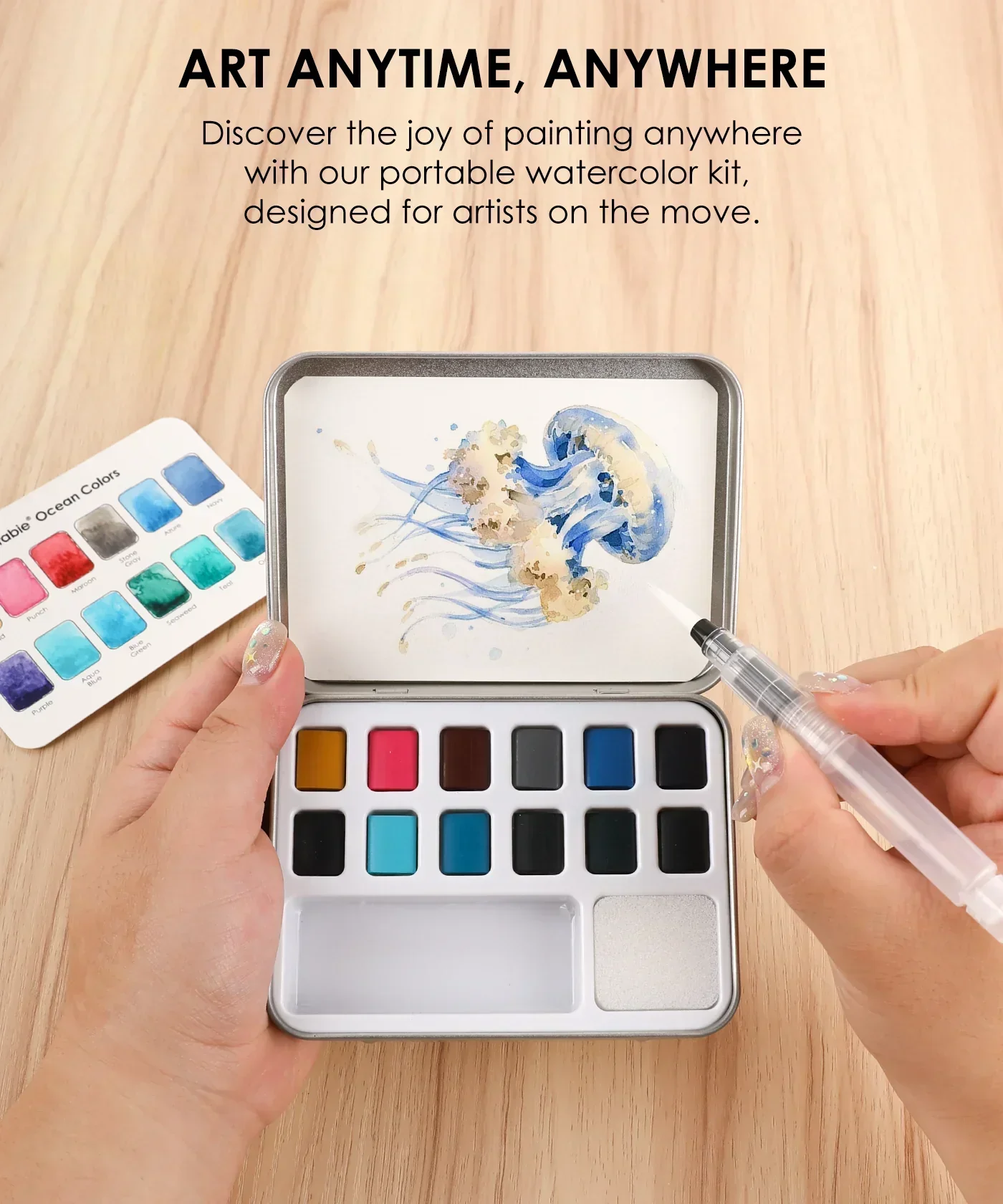 Watercolor Pocket Set Of 12 With Brush - Ocean Colors - Image 3