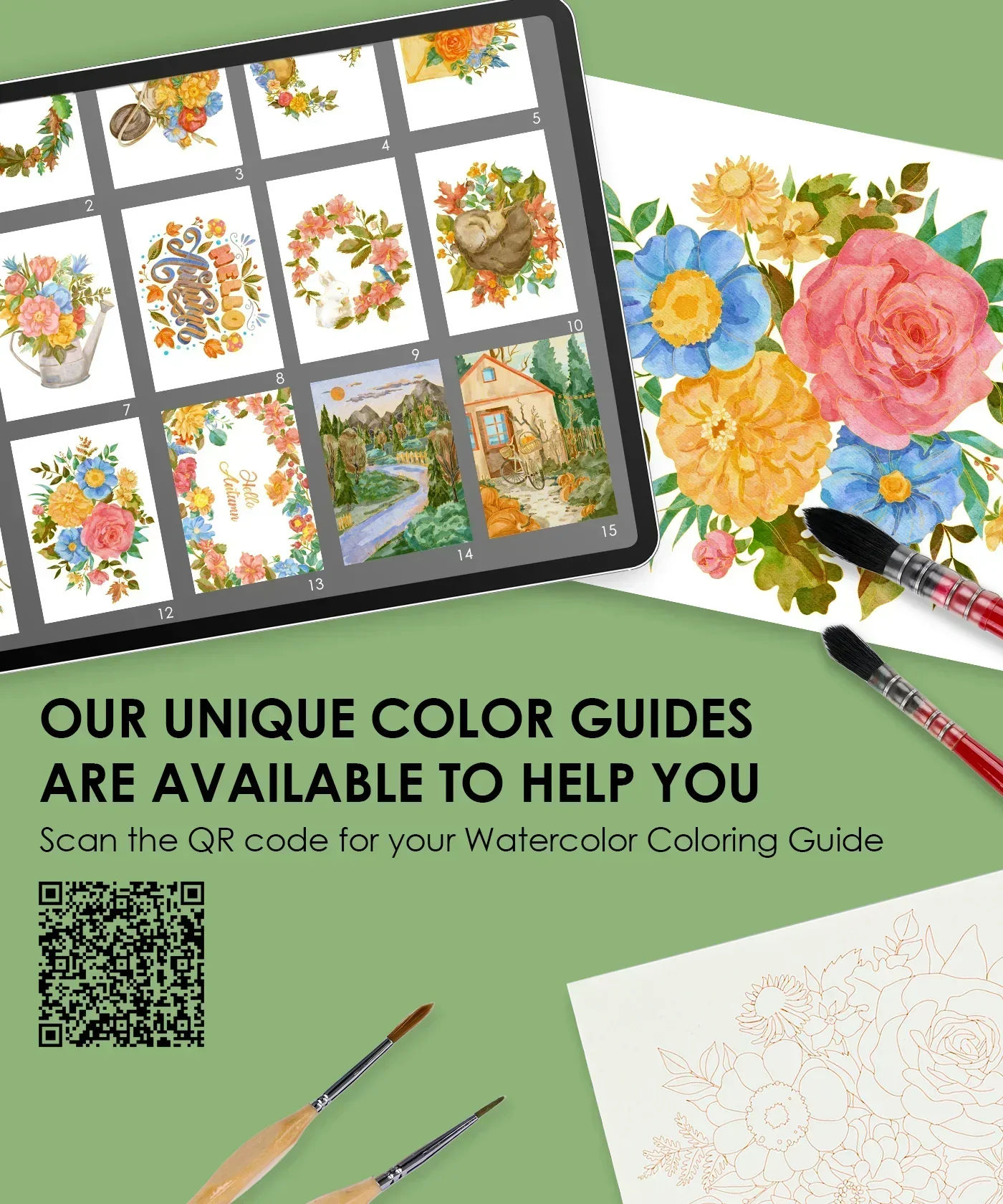 Watercolor Set Of 50 & Coloring Book Bundle - Image 31
