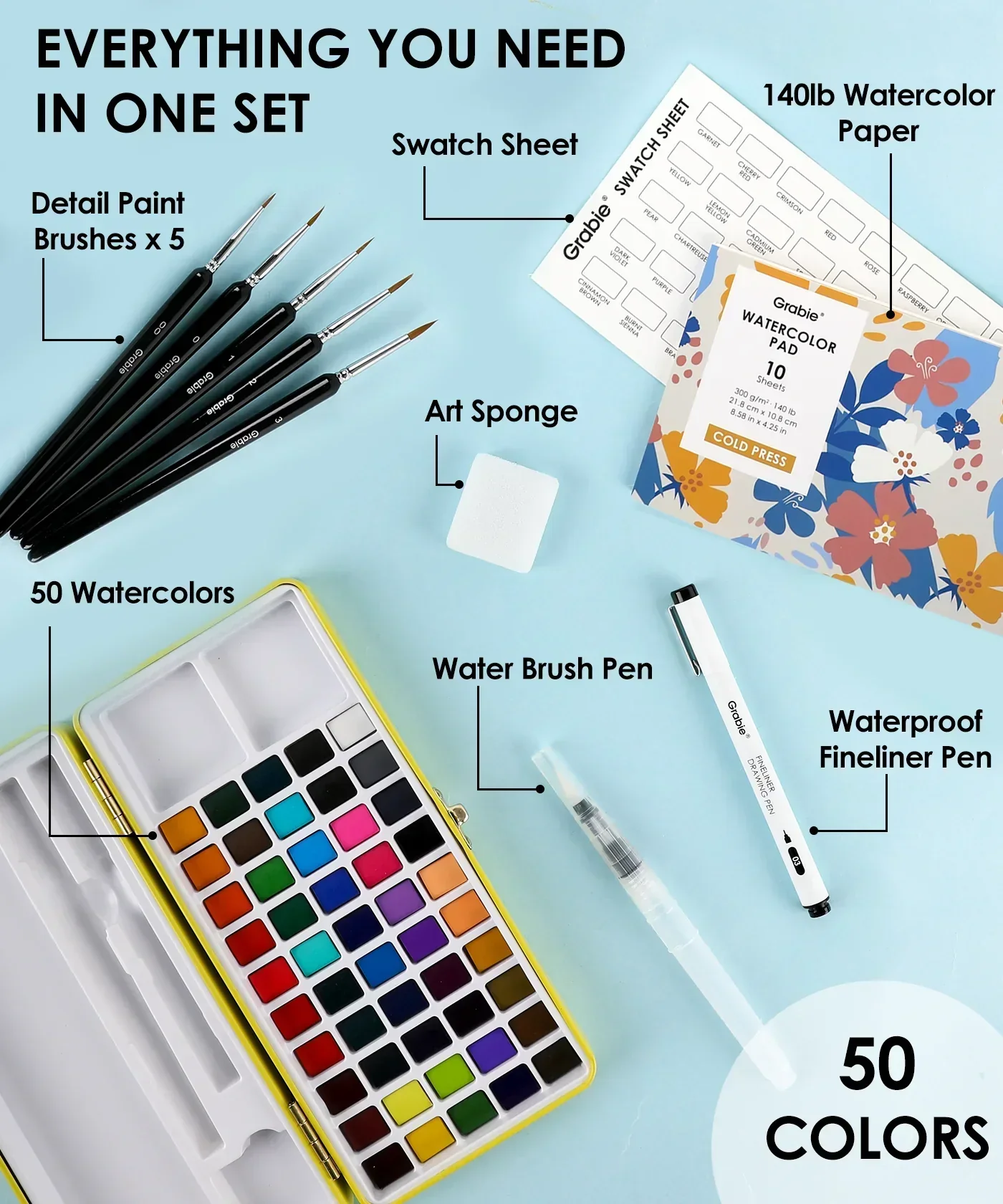 Watercolor Set Of 50 & Coloring Book Bundle - Image 34